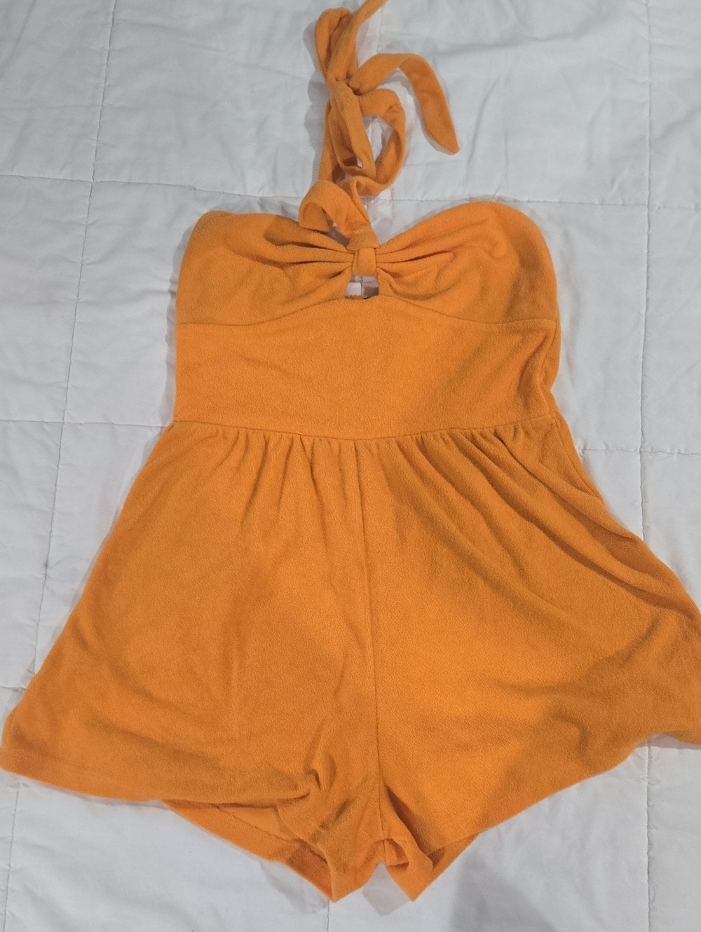 wild fable Orange Halter Romper with Tie Neck